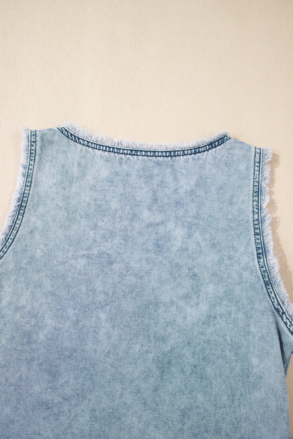 Beau Blue Mineral Wash Denim Frayed U Neck Sleeveless Top - MAD RUFFI