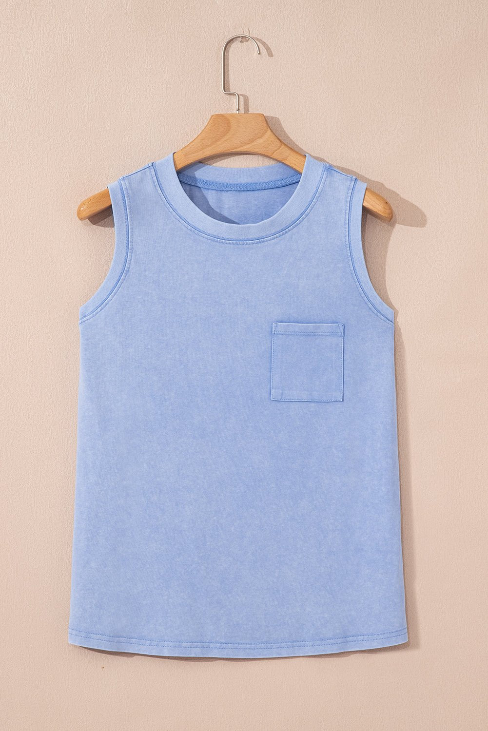 Beau Blue Mineral Wash Patched Chest Pocket Tank Top - MAD RUFFI