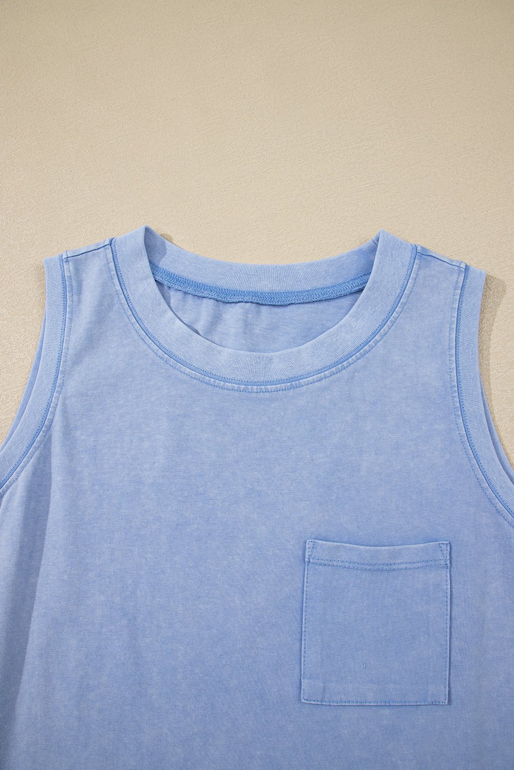 Beau Blue Mineral Wash Patched Chest Pocket Tank Top - MAD RUFFI