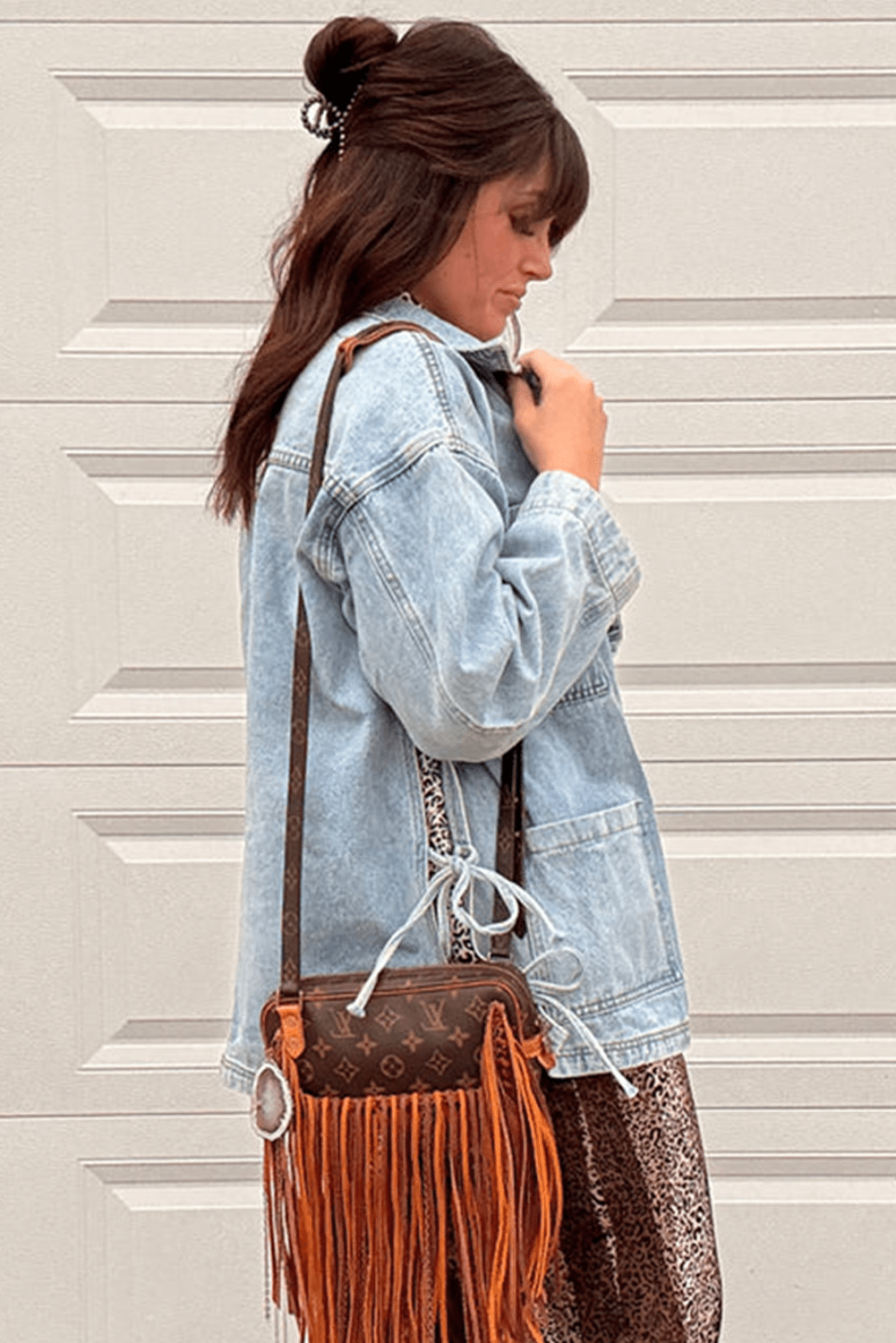 Beau Blue Multi Patched Pockets Side Tie up Boyfriend Style Denim Jacket - MAD RUFFI