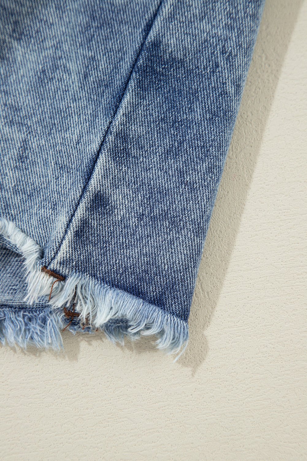 Beau Blue Plaid Print Patchwork Hooded Raw Hem Denim Jacket - MAD RUFFI