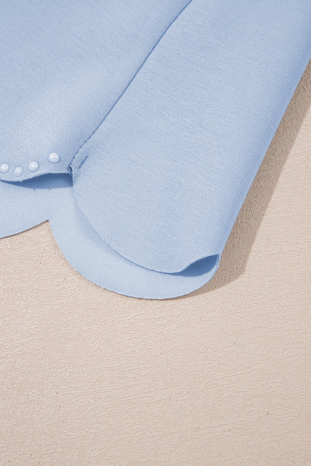 Beau Blue Puff Sleeve Pearl Embellished Scallop Hem 2 - Piece Shorts Set - MAD RUFFI