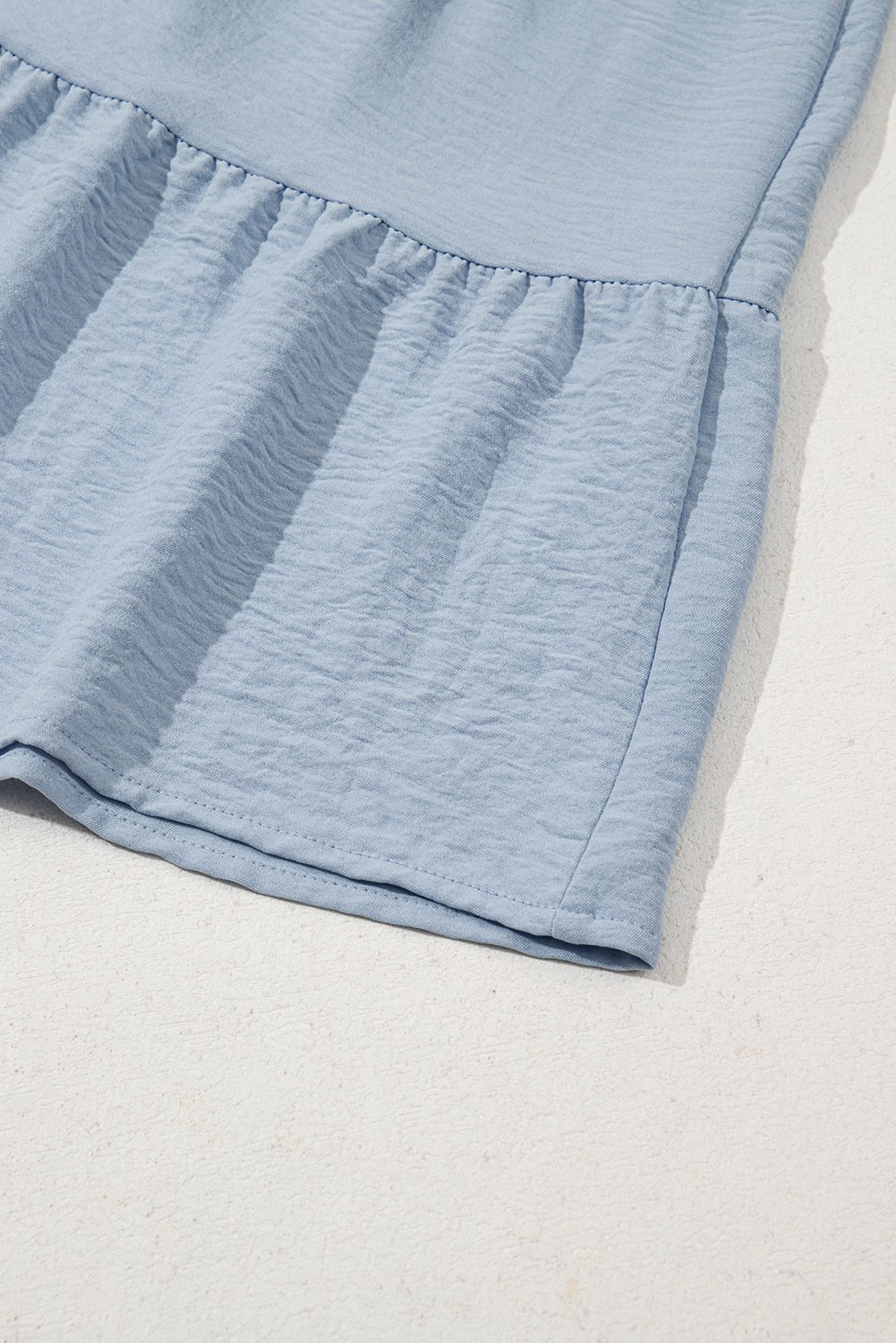 Beau Blue Shirt Collar Button Up Short Puff Sleeve Tiered Shift Dress - MAD RUFFI