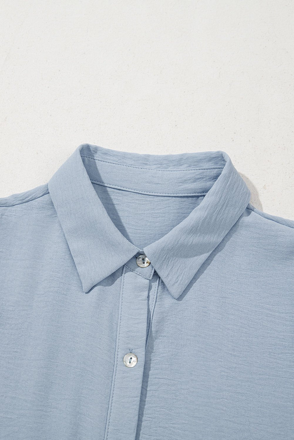 Beau Blue Shirt Collar Button Up Short Puff Sleeve Tiered Shift Dress - MAD RUFFI