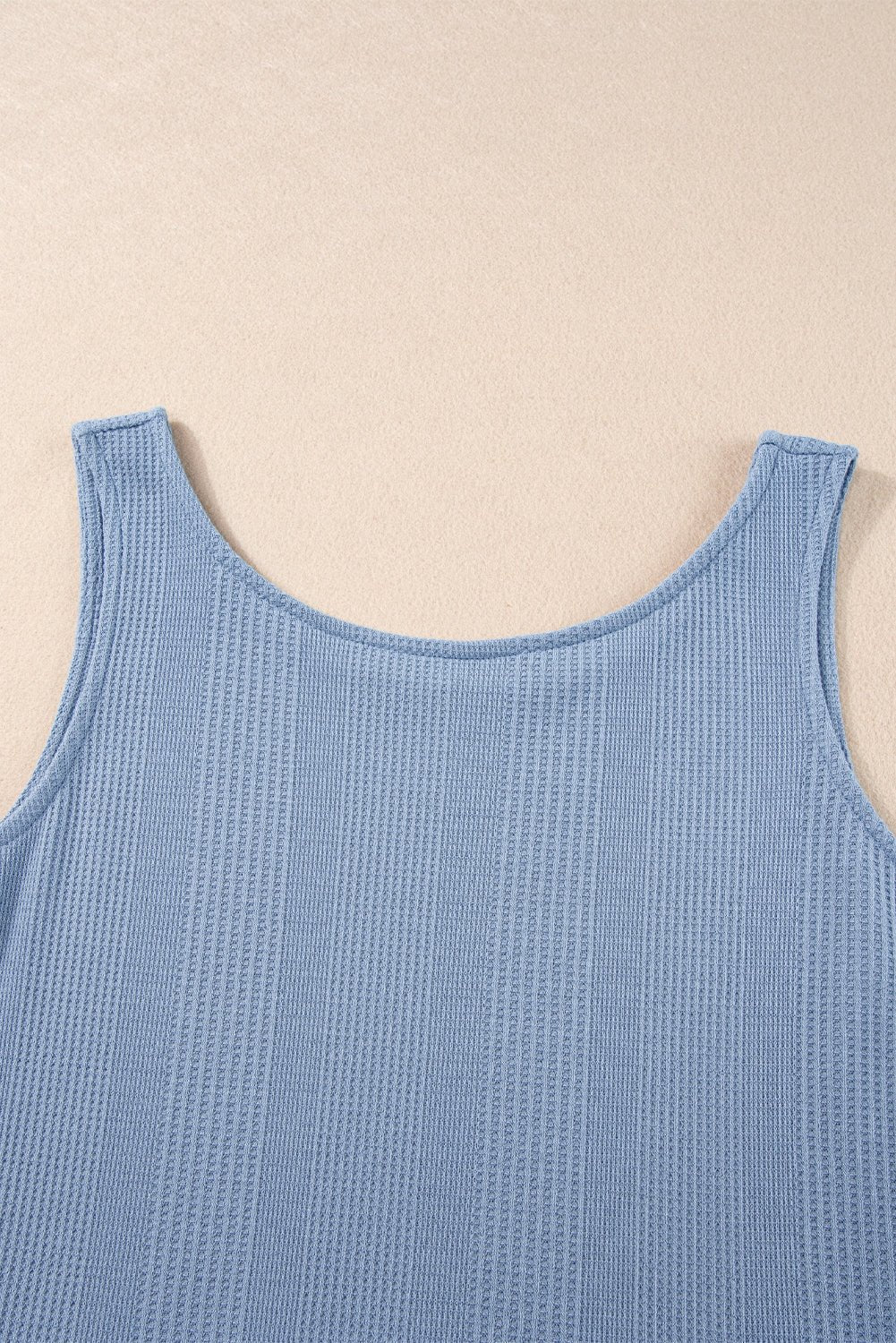 Beau Blue Solid Color Ribbed Ruffle Tank Top and Pants Set - MAD RUFFI