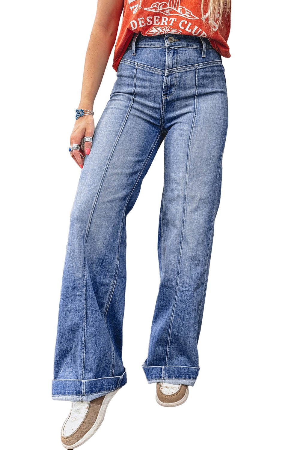 Beau Blue Tailored Center Seam Detail High Rise Jeans - MAD RUFFI