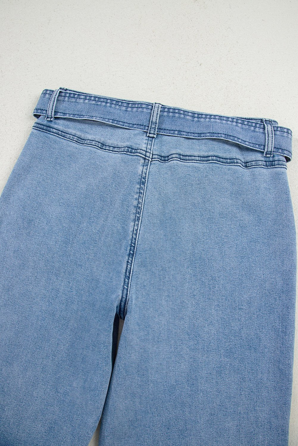 Beau Blue Vintage Washed Knot Belt Wide Leg Jeans - MAD RUFFI