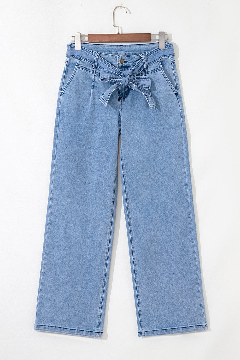 Beau Blue Vintage Washed Knot Belt Wide Leg Jeans - MAD RUFFI