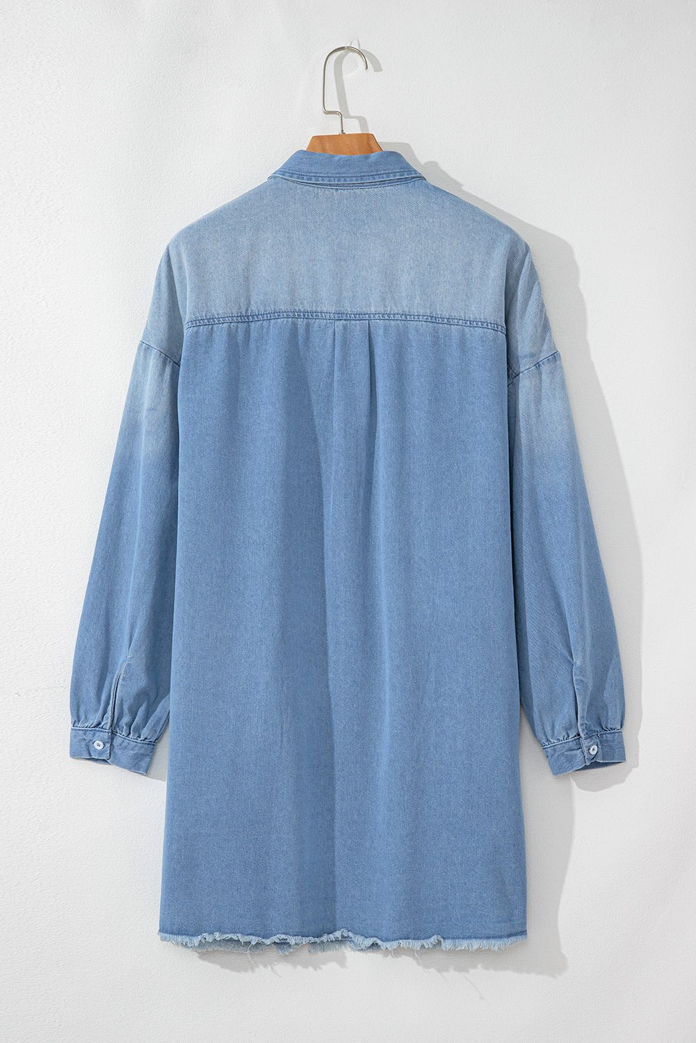 Beau Blue Washed Raw Hem Denim Shirt Dress - MAD RUFFI