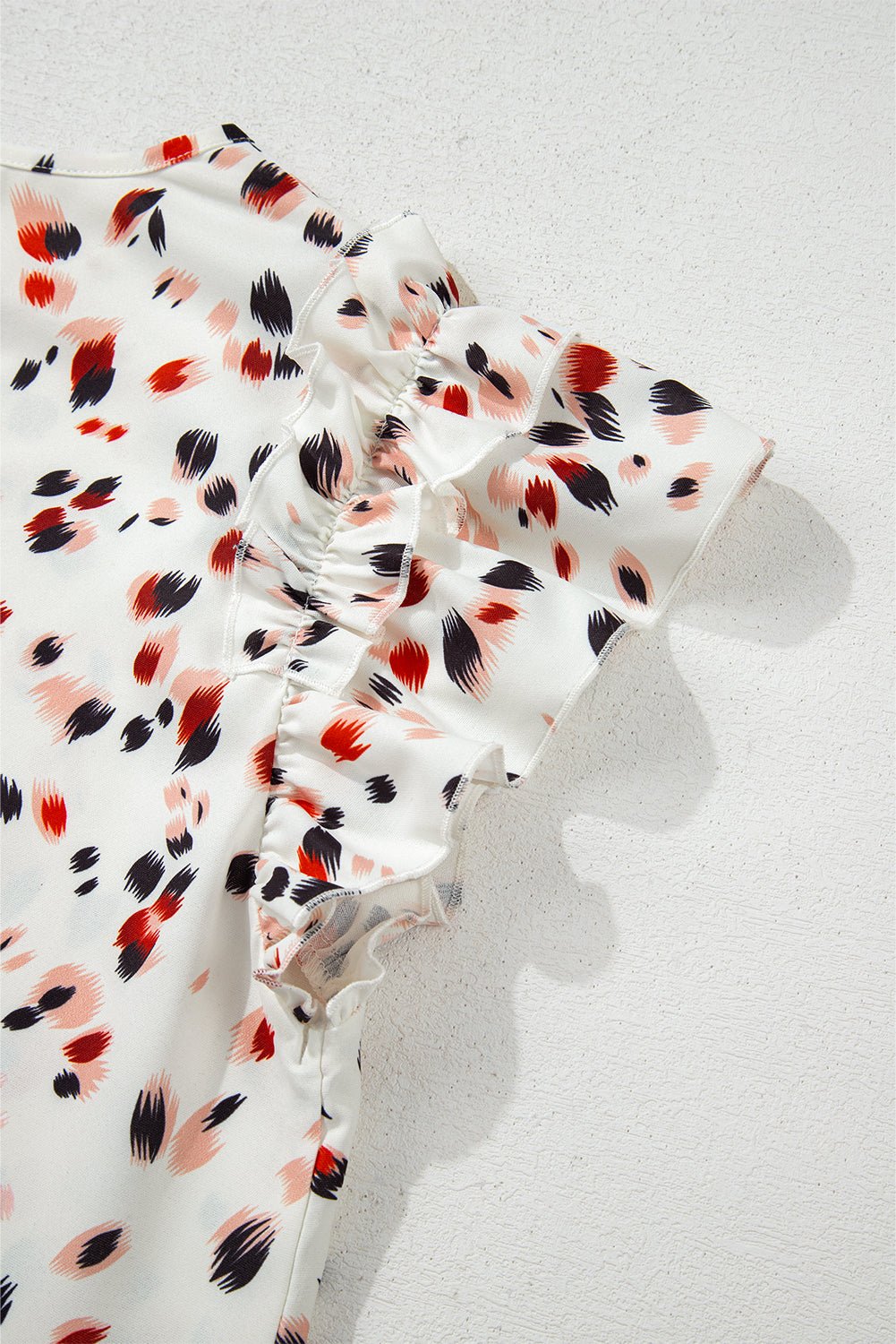 beige abstract print ruffle flutter blouse - MAD RUFFI