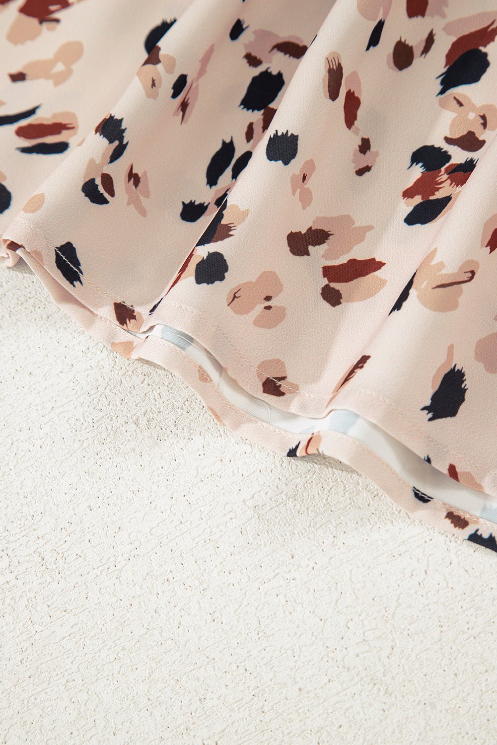 Beige Abstract Print Surplice V Neck Cuffed Sleeve Empire Waist Plus Size Dress - MAD RUFFI