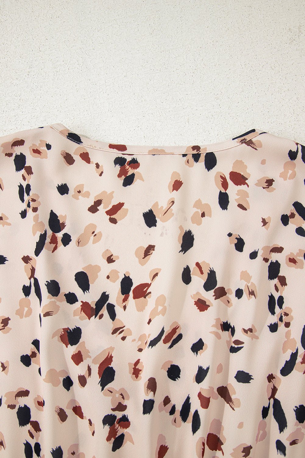 Beige Abstract Print Surplice V Neck Cuffed Sleeve Empire Waist Plus Size Dress - MAD RUFFI