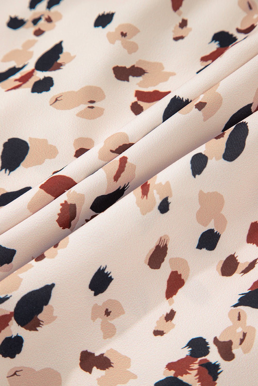 Beige Abstract Print Surplice V Neck Cuffed Sleeve Empire Waist Plus Size Dress - MAD RUFFI