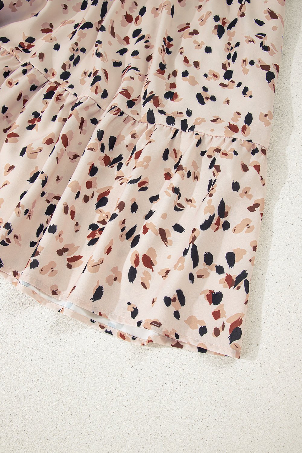 Beige Abstract Print Surplice V Neck Cuffed Sleeve Empire Waist Plus Size Dress - MAD RUFFI