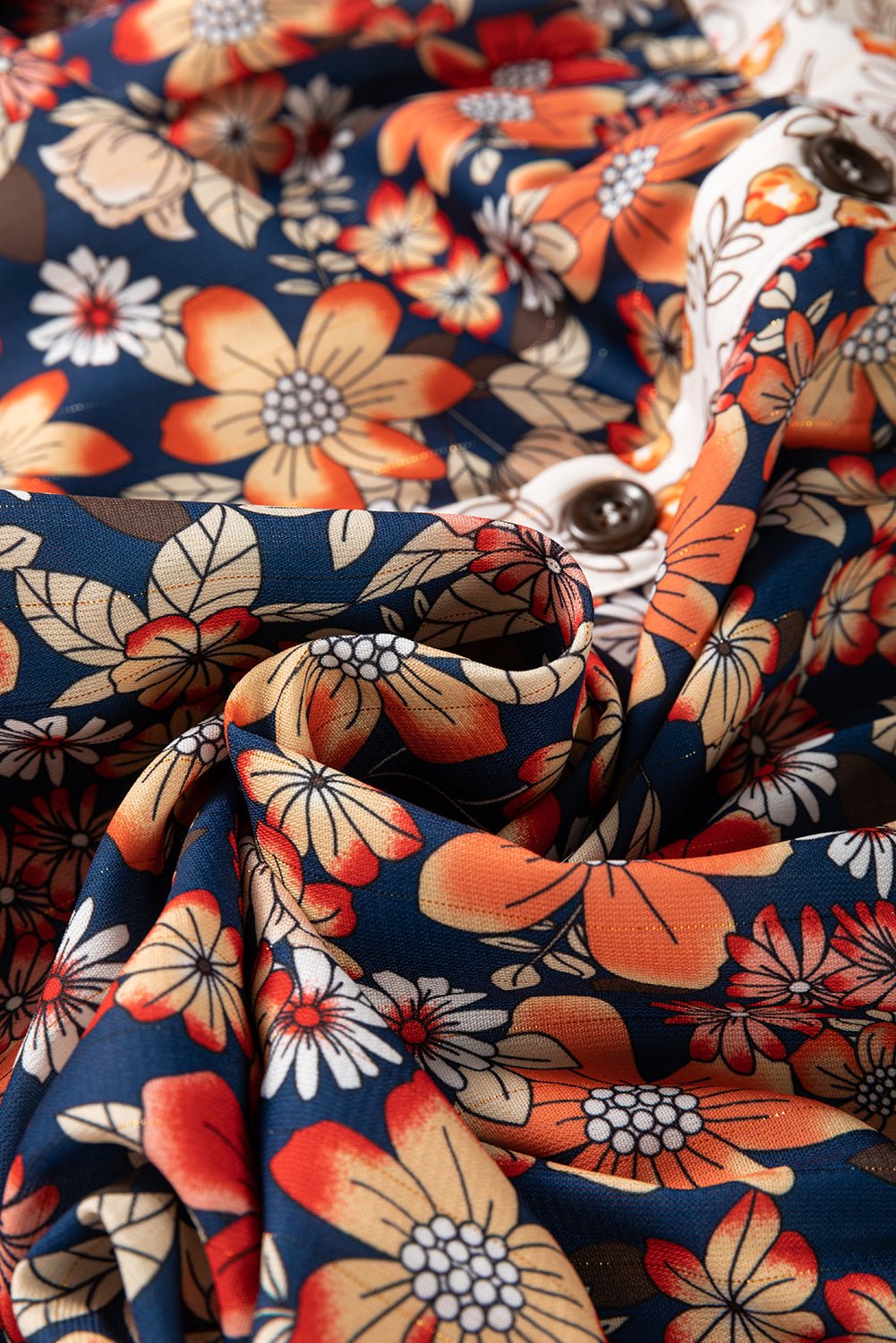 Beige Allover Floral Patchwork Plus Size Collared Mini Dress - MAD RUFFI