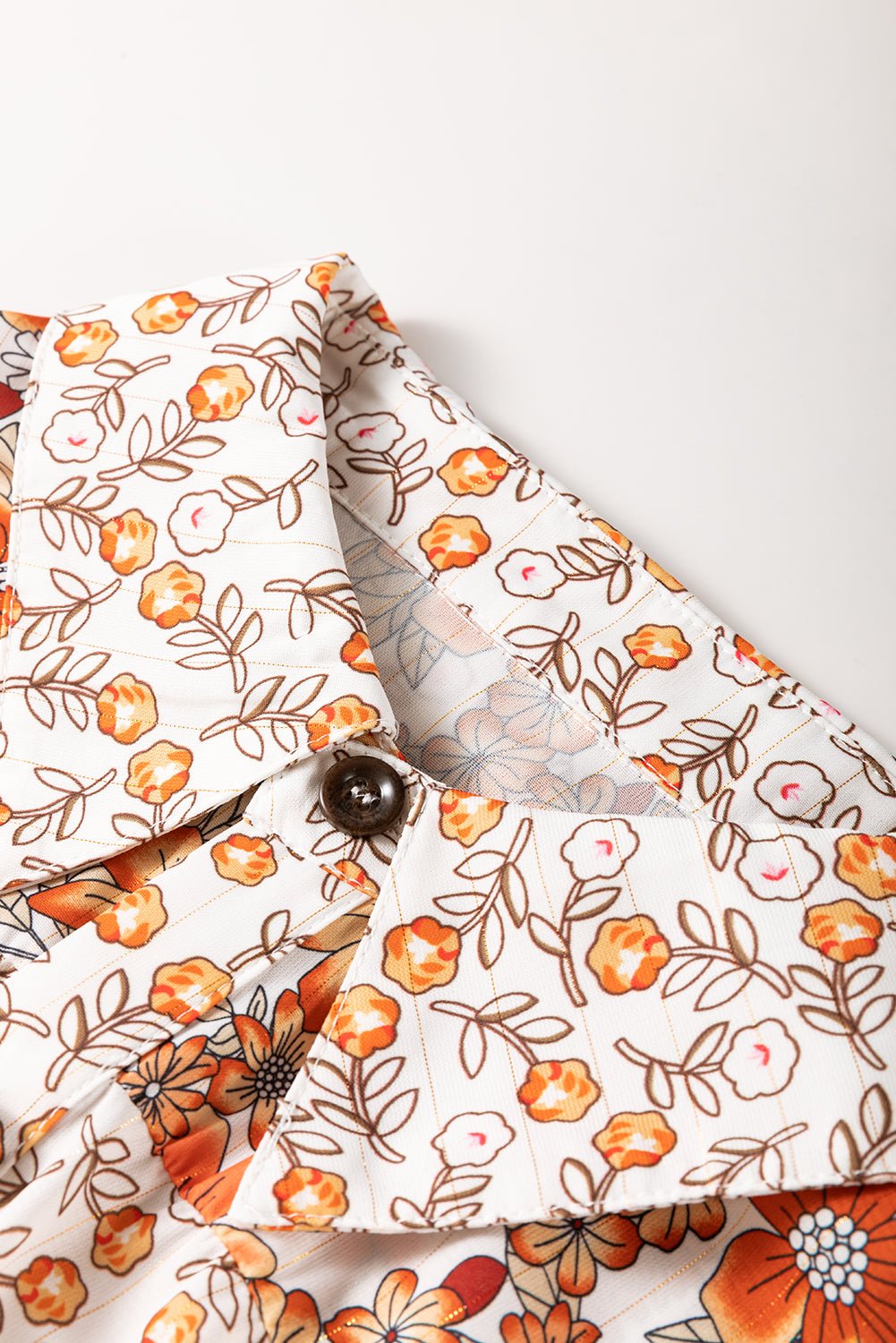 Beige Allover Floral Patchwork Plus Size Collared Mini Dress - MAD RUFFI