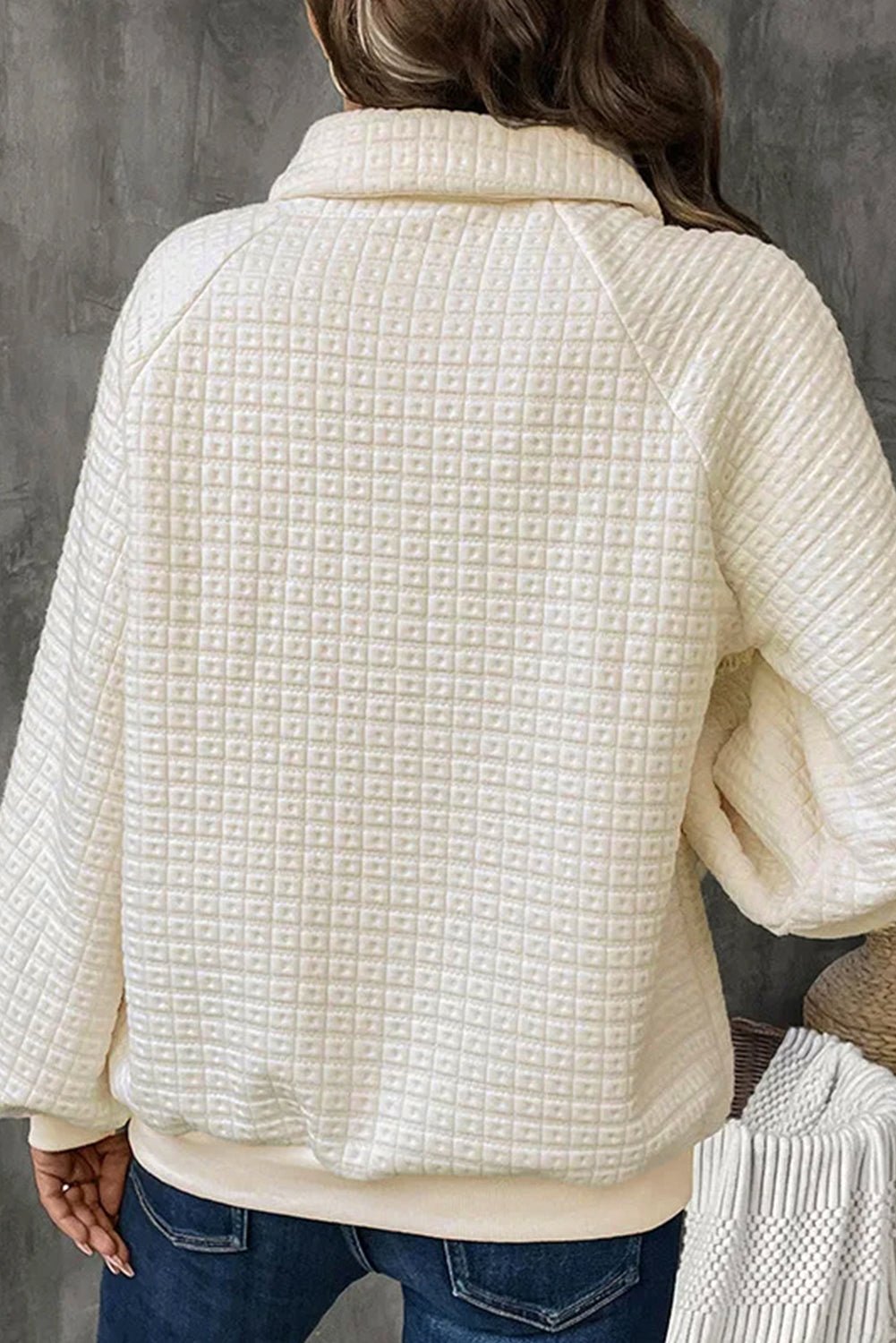 Beige Balloon Sleeve Casual Collared Button Sweatshirt - MAD RUFFI