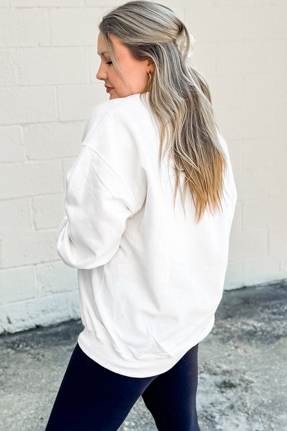 Beige Big Bow Pattern Plus Size Drop Shoulder Sweatshirt - MAD RUFFI