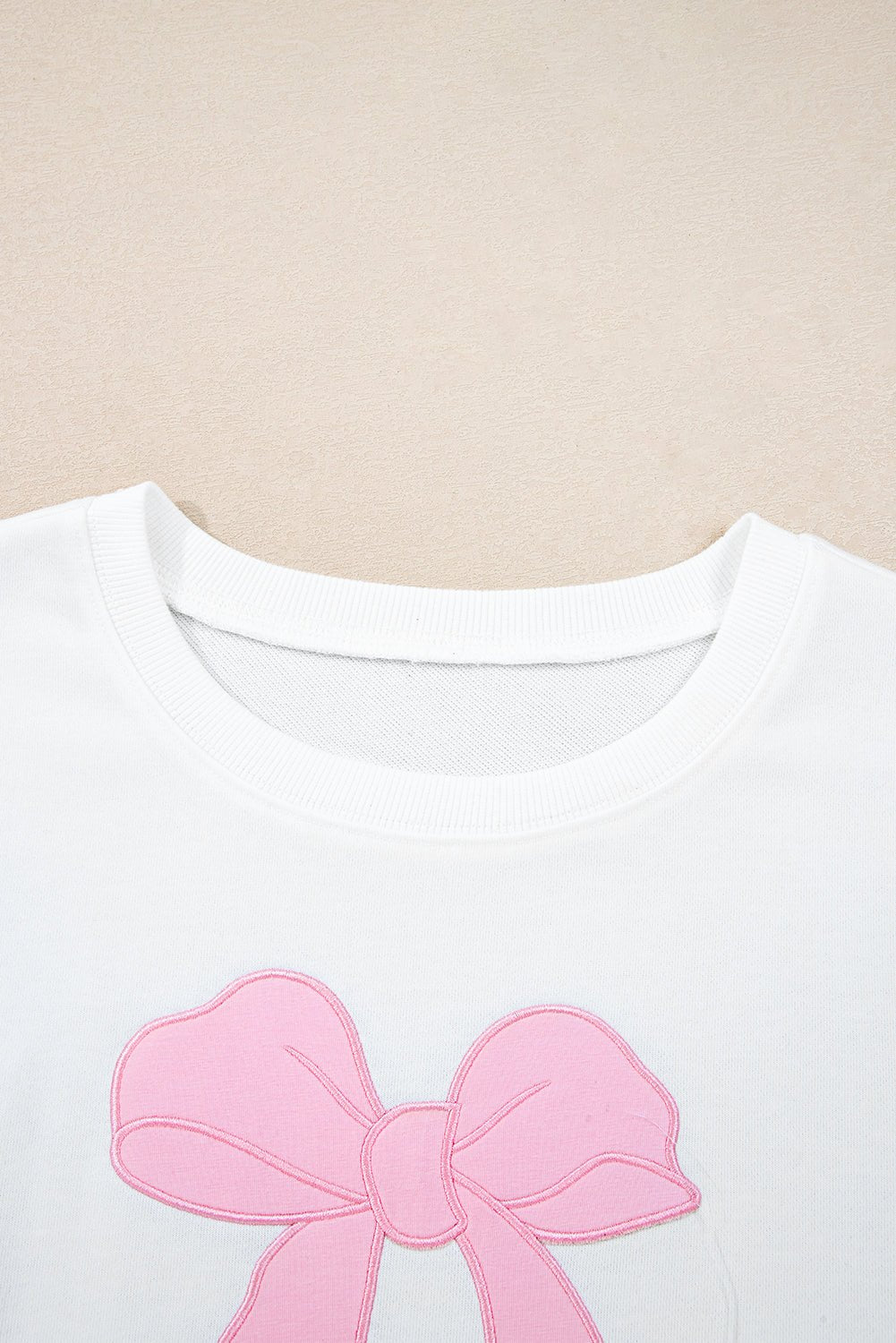 Beige Big Bow Pattern Plus Size Drop Shoulder Sweatshirt - MAD RUFFI