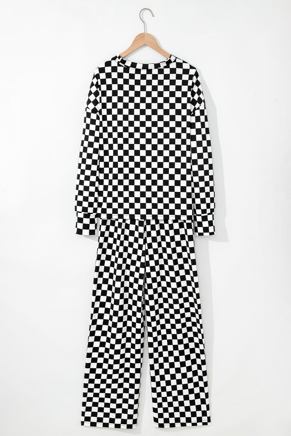 Beige Checkered Print Long Sleeve Loose Fit Pajama Set - MAD RUFFI