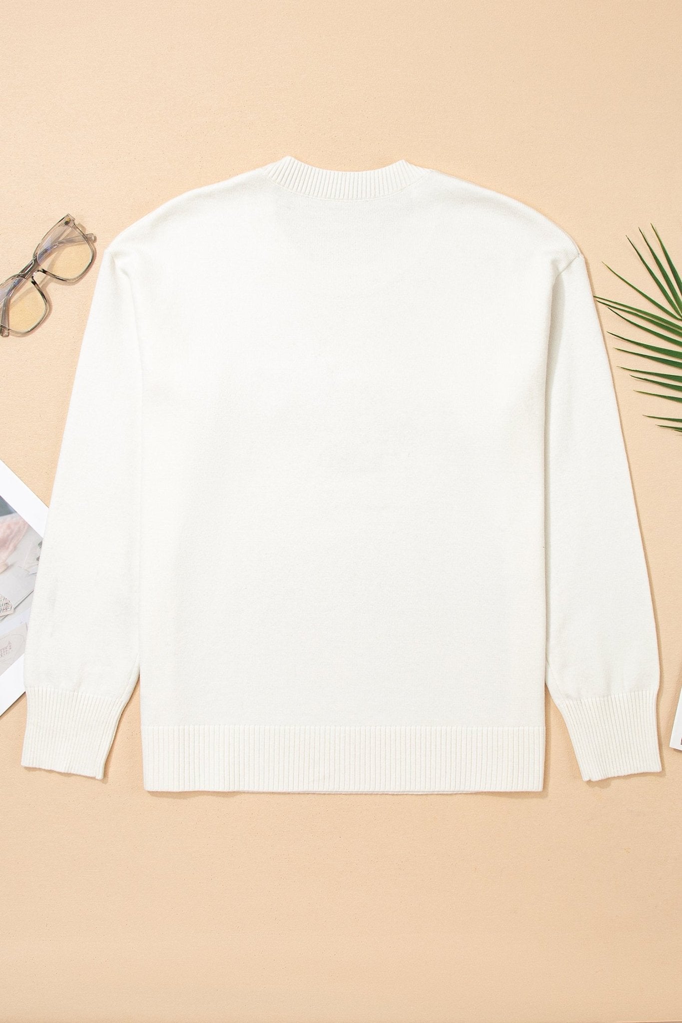 Beige Colorful Holly Jolly Christmas Knit Loose Sweater - MAD RUFFI