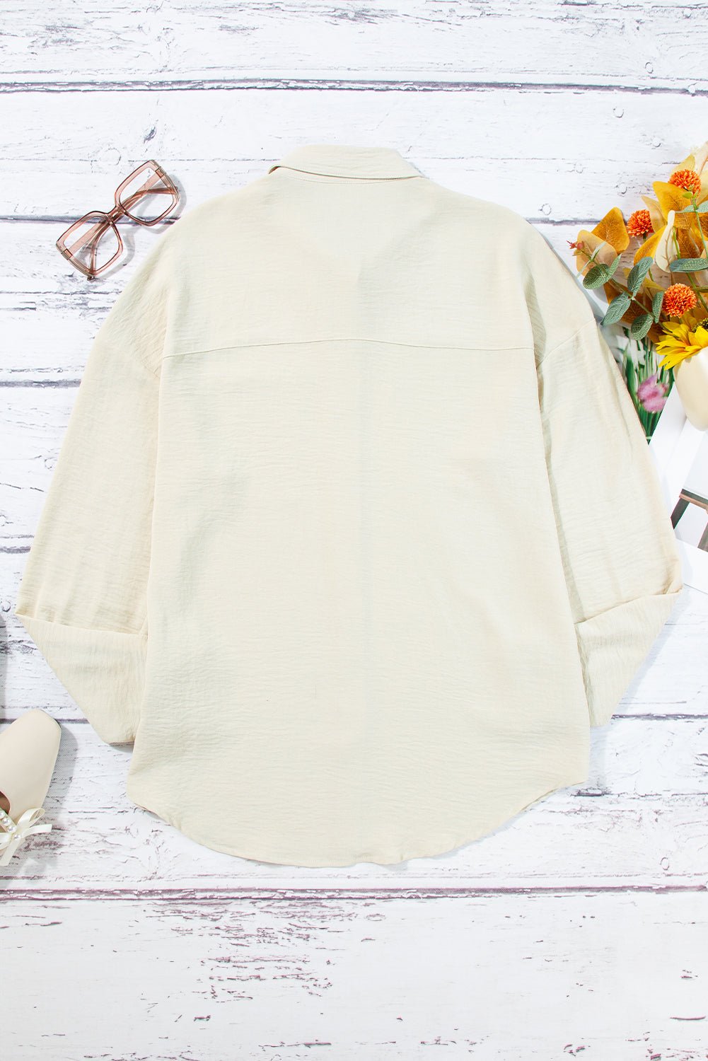 Beige Crinkle Pocket Half Sleeve Shirt - MAD RUFFI