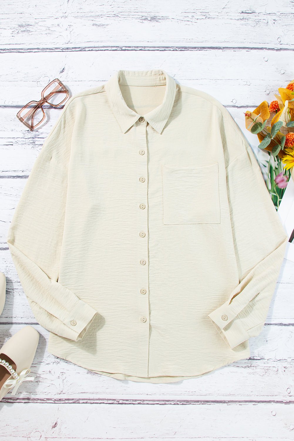 Beige Crinkle Pocket Half Sleeve Shirt - MAD RUFFI