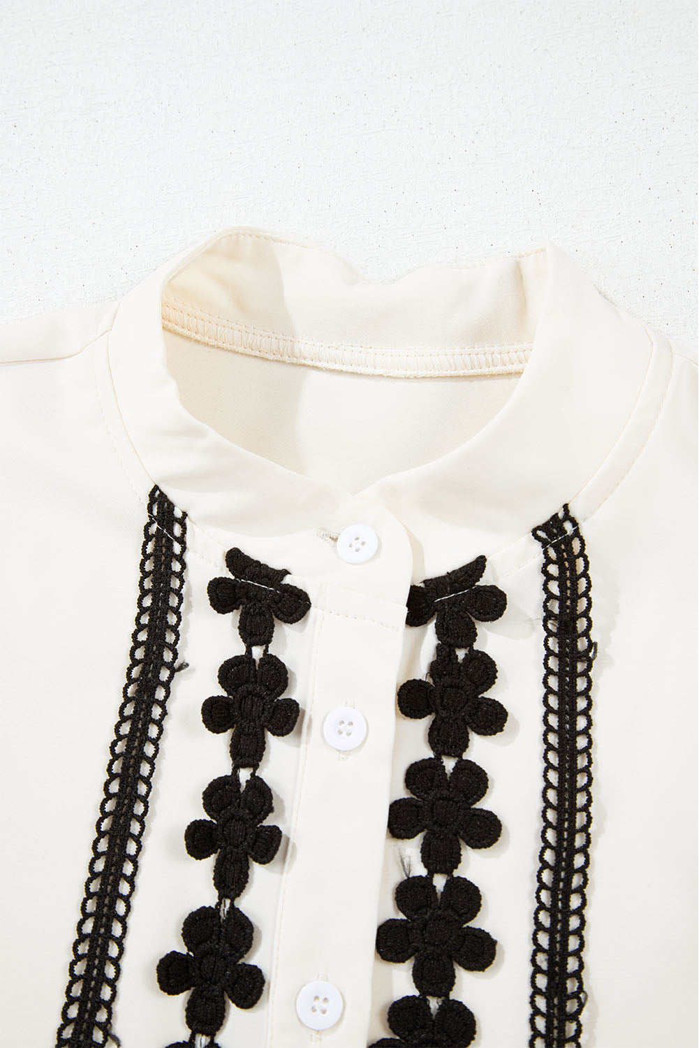 Beige Cute Flower Stand Neck Buttoned Shirt - MAD RUFFI