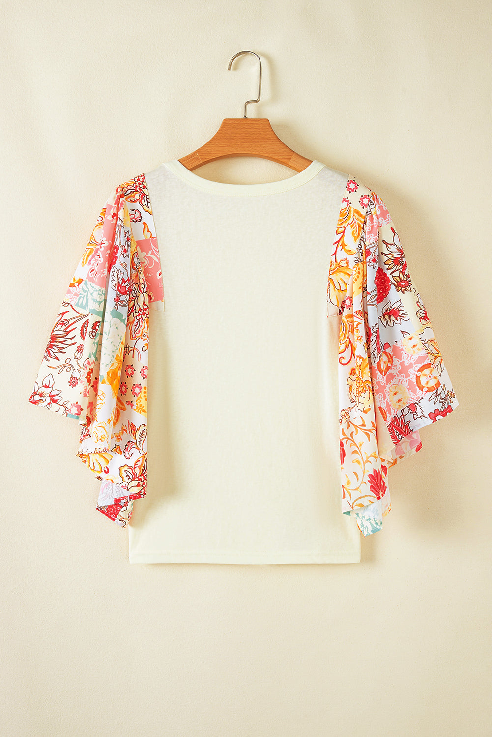 Beige Floral Patchwork Batwing Sleeve Blouse - MAD RUFFI