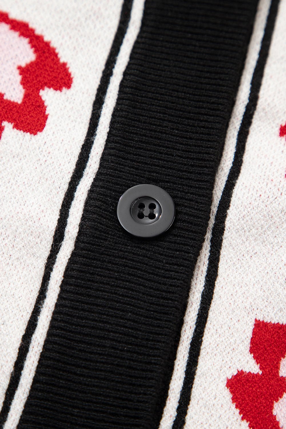 Beige Floral Print Button Front V Neck Contrast Trim Cardigan - MAD RUFFI