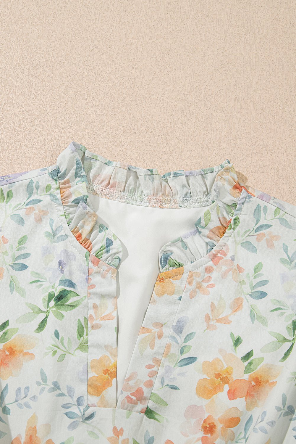 Beige Floral Print Smocked High Waist Puff Sleeve Mini Dress - MAD RUFFI