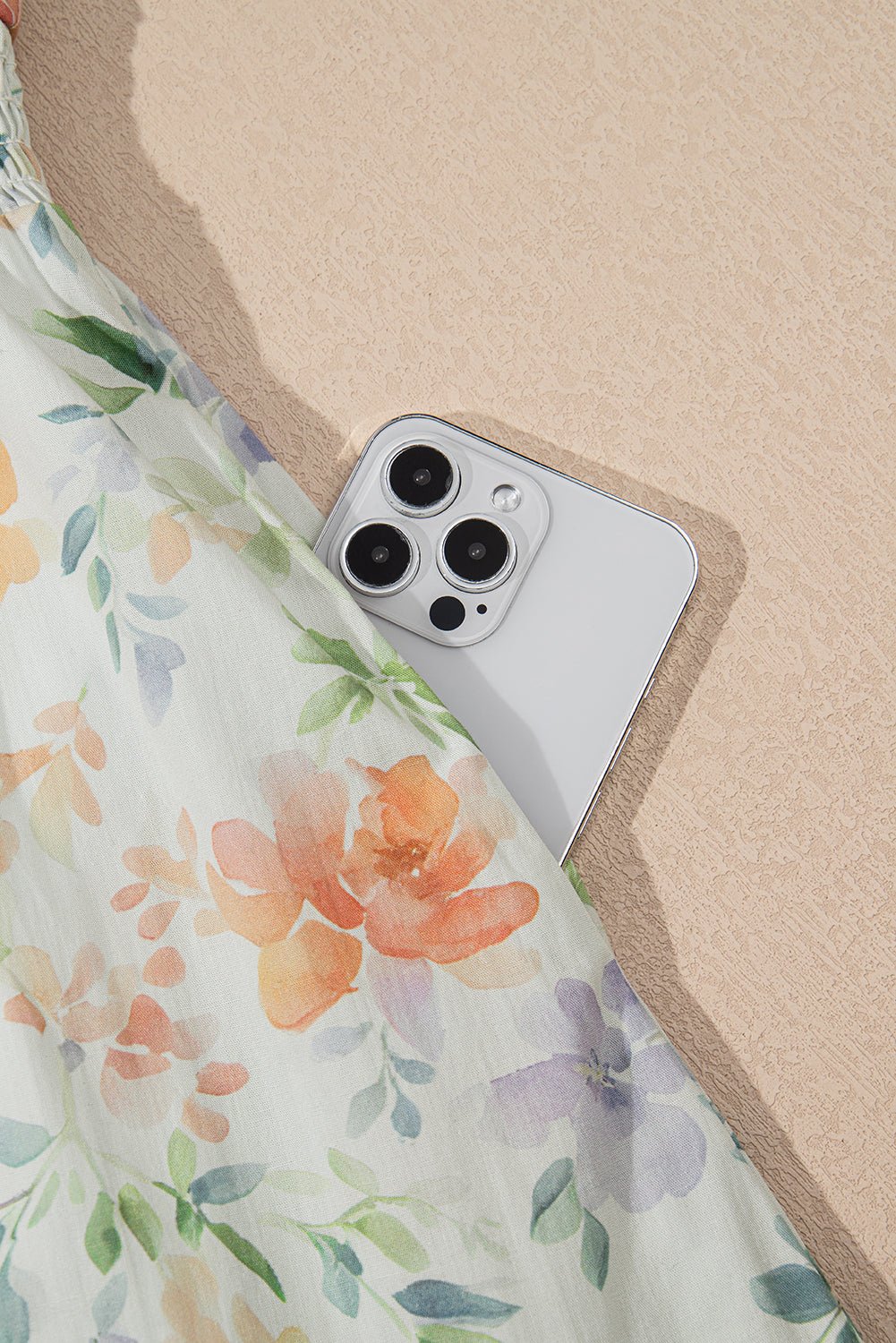 Beige Floral Print Smocked High Waist Puff Sleeve Mini Dress - MAD RUFFI