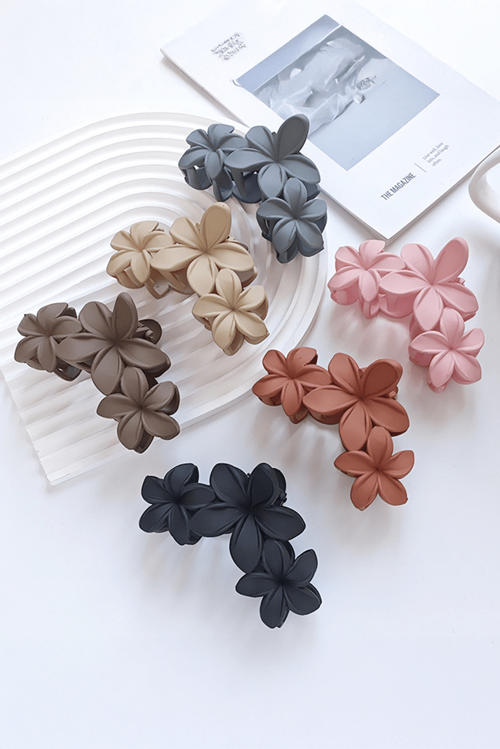 Beige Flower Plastic Hair Claw - MAD RUFFI