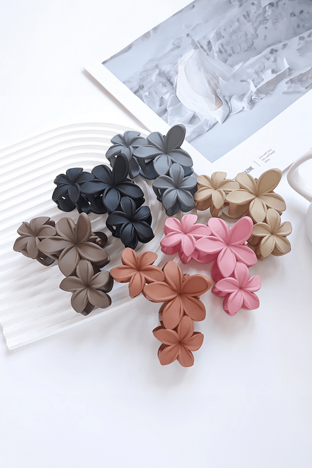 Beige Flower Plastic Hair Claw - MAD RUFFI