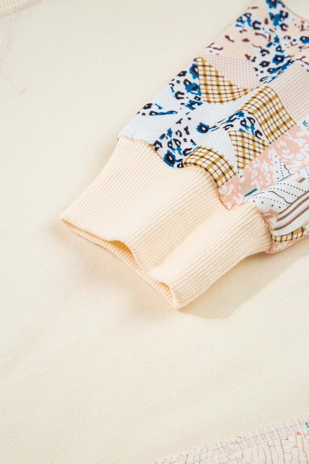 Beige Geometric Pattern Patchwork Hoodie - MAD RUFFI