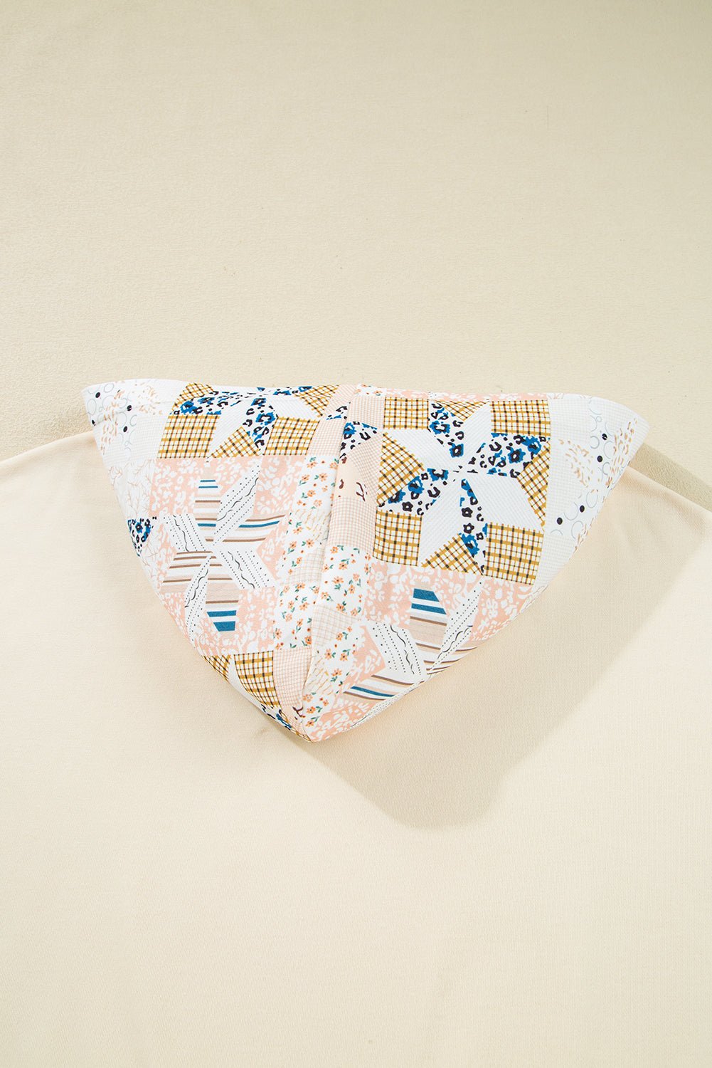 Beige Geometric Pattern Patchwork Hoodie - MAD RUFFI