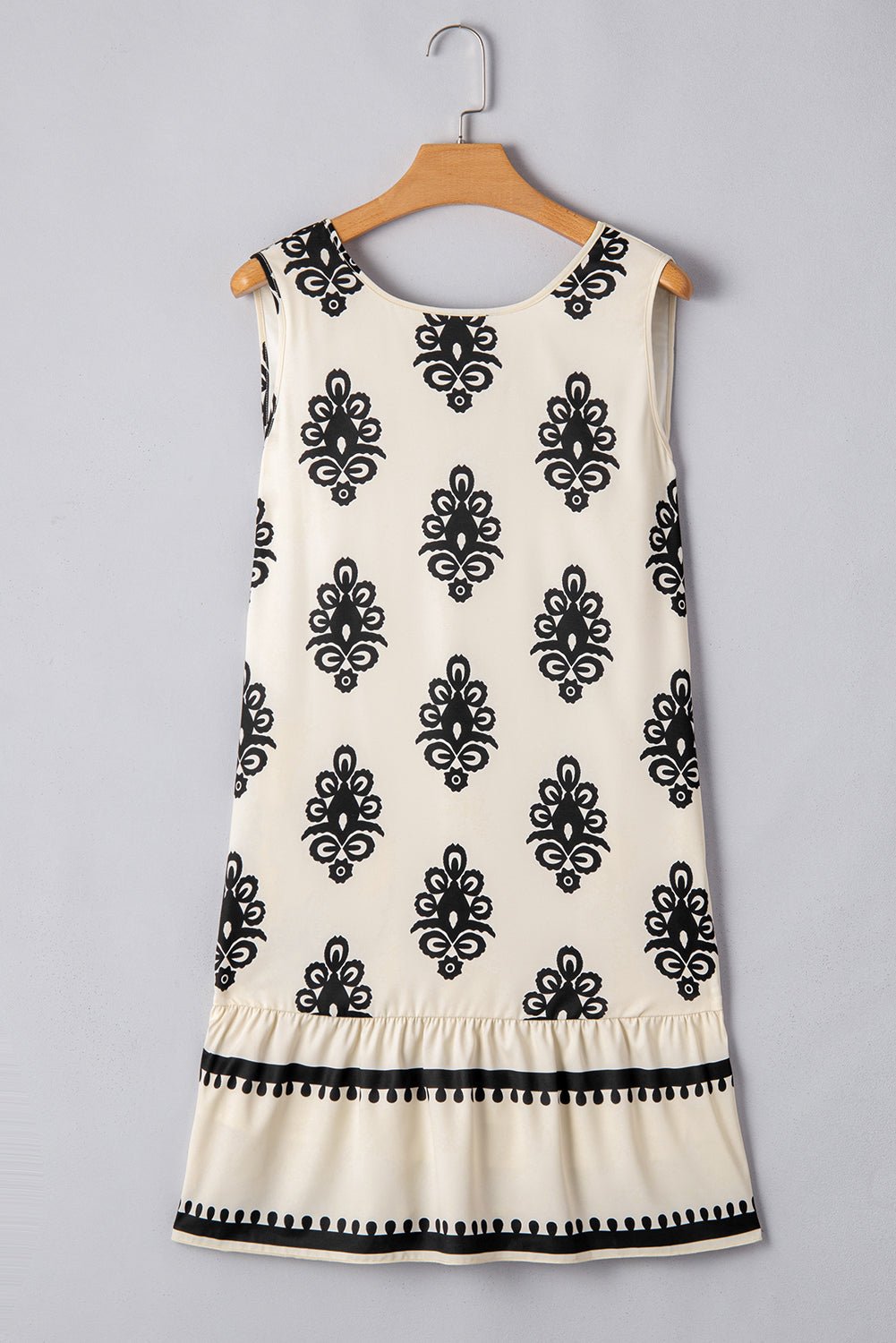 Beige Geometric Printed Sleeveless Hollowed Bowknot Back Mini Dress - MAD RUFFI