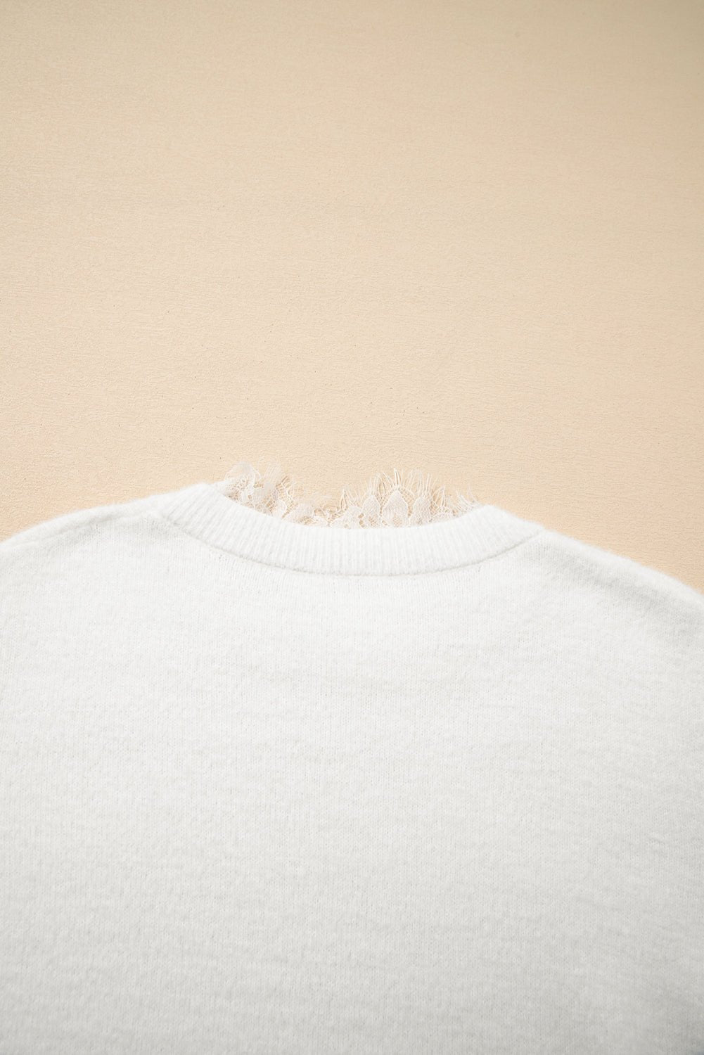 Beige Lace Sleeve Patchwork Faux Two - piece Fuzzy Sweater - MAD RUFFI