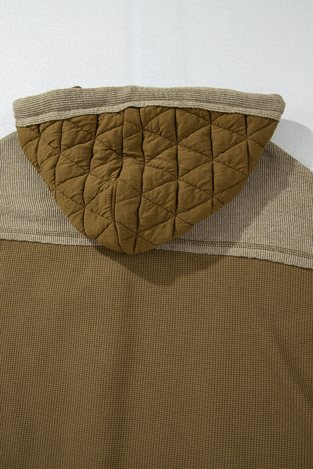 Beige Quilted Textured Patchwork Hooded Jacket - MAD RUFFI