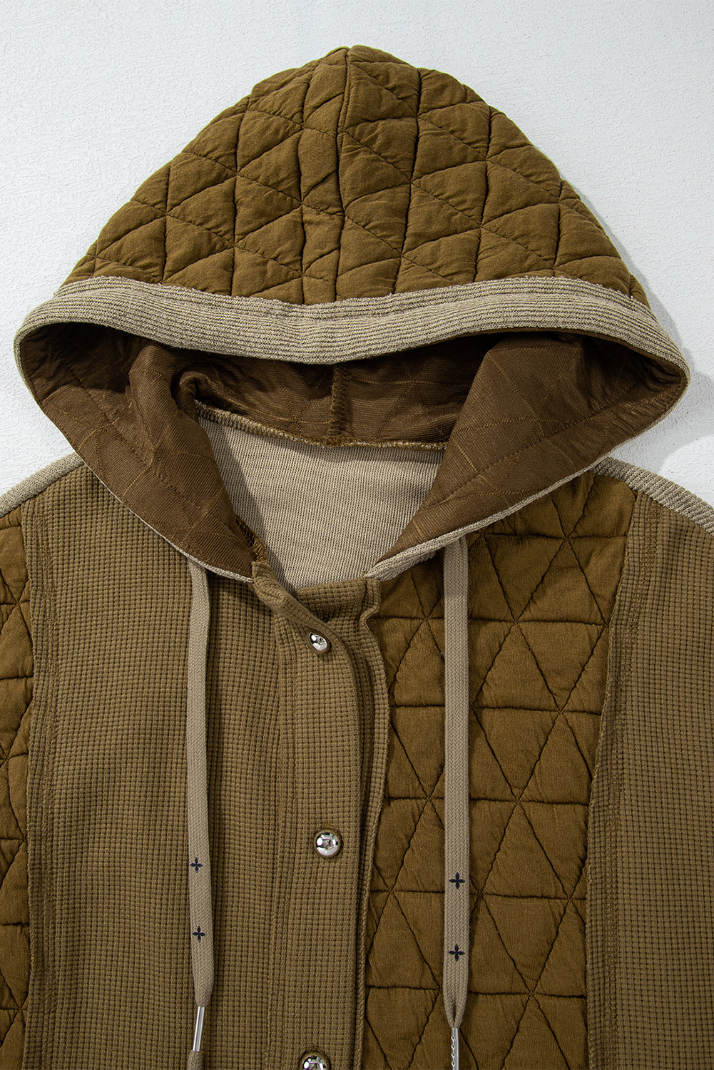 Beige Quilted Textured Patchwork Hooded Jacket - MAD RUFFI