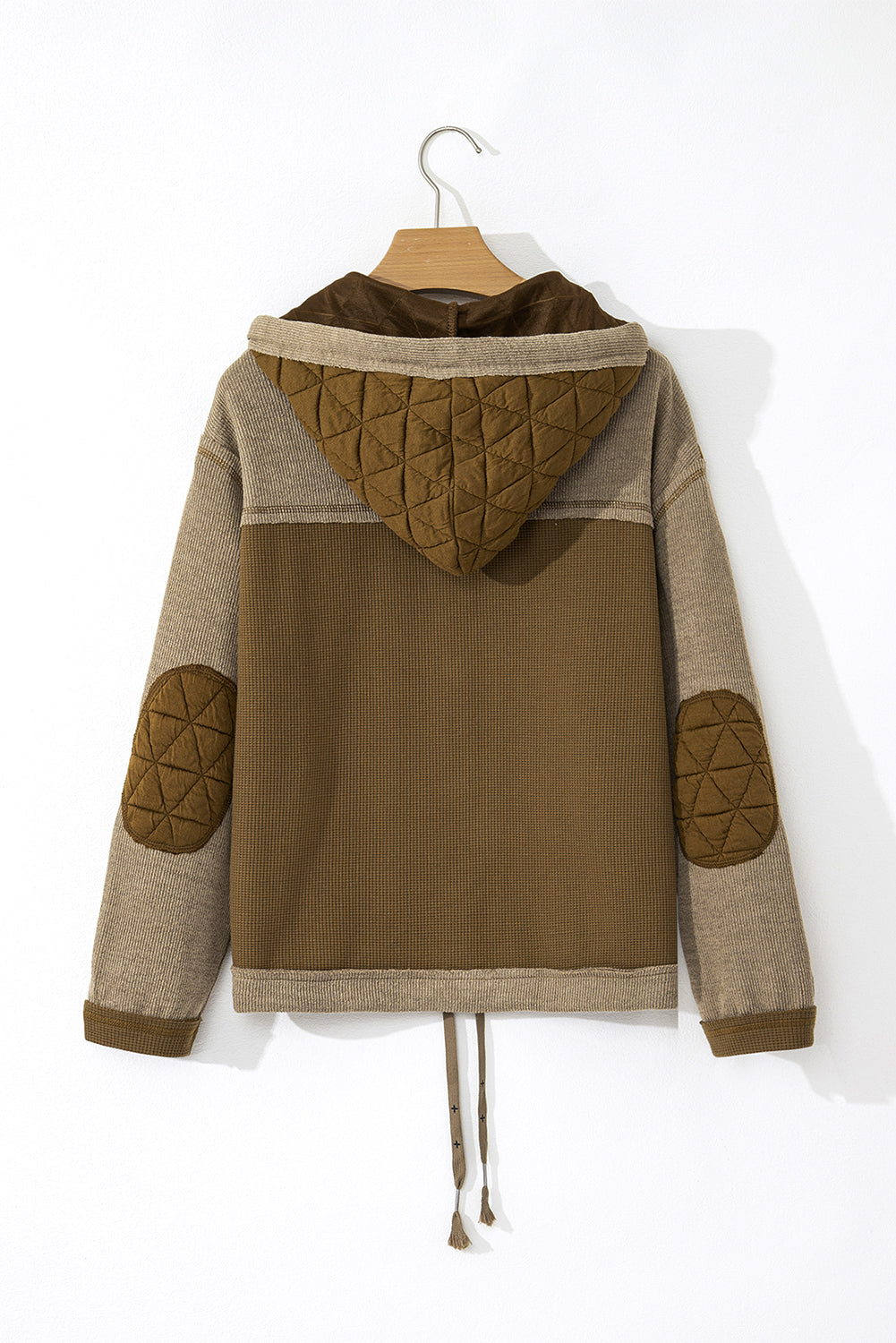 Beige Quilted Textured Patchwork Hooded Jacket - MAD RUFFI