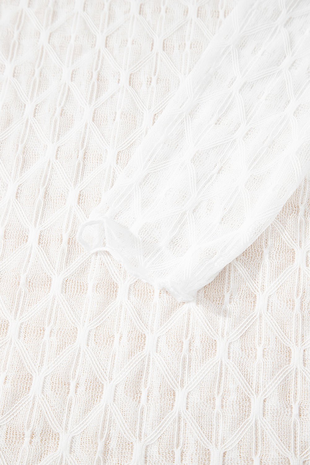 beige sheer mesh lettuce trim slim long sleeve top - MAD RUFFI