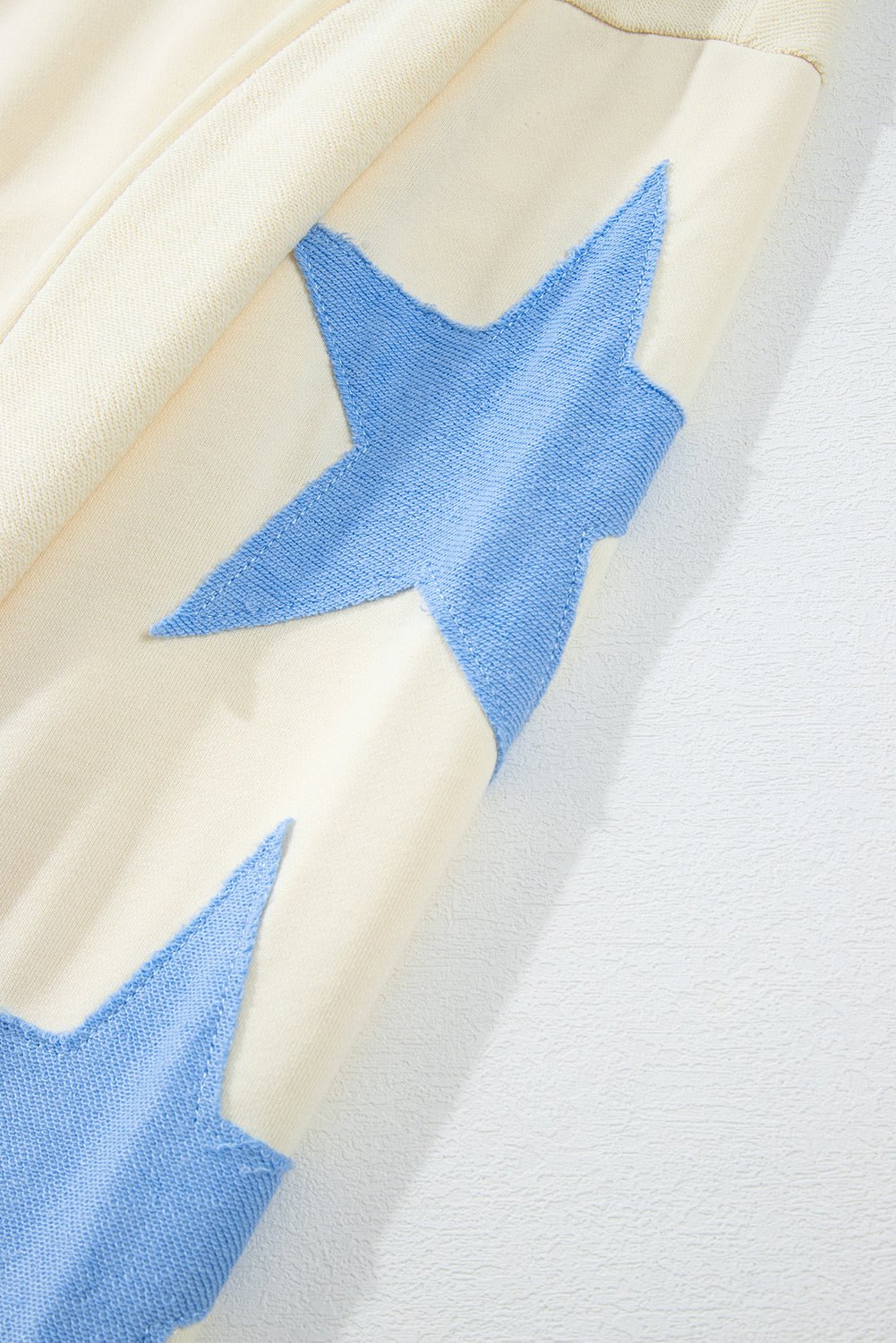 Beige Star Patchwork Exposed Seam Oversized Sweatshirt - MAD RUFFI