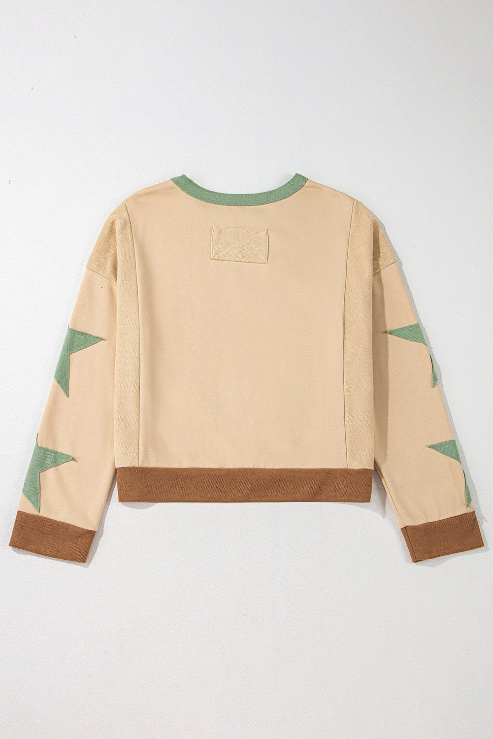 Beige Star Patchwork Exposed Seam Oversized Sweatshirt - MAD RUFFI