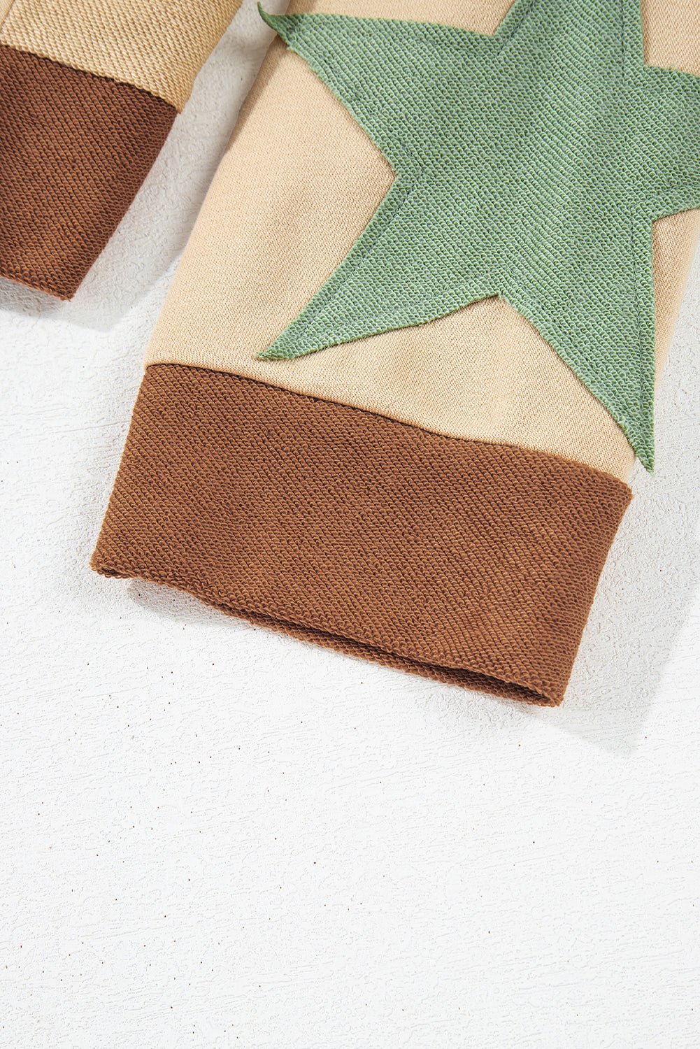 Beige Star Patchwork Exposed Seam Oversized Sweatshirt - MAD RUFFI