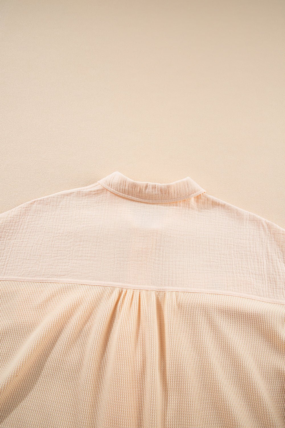 beige waffle crinkle patchwork short batwing sleeve shirt - MAD RUFFI