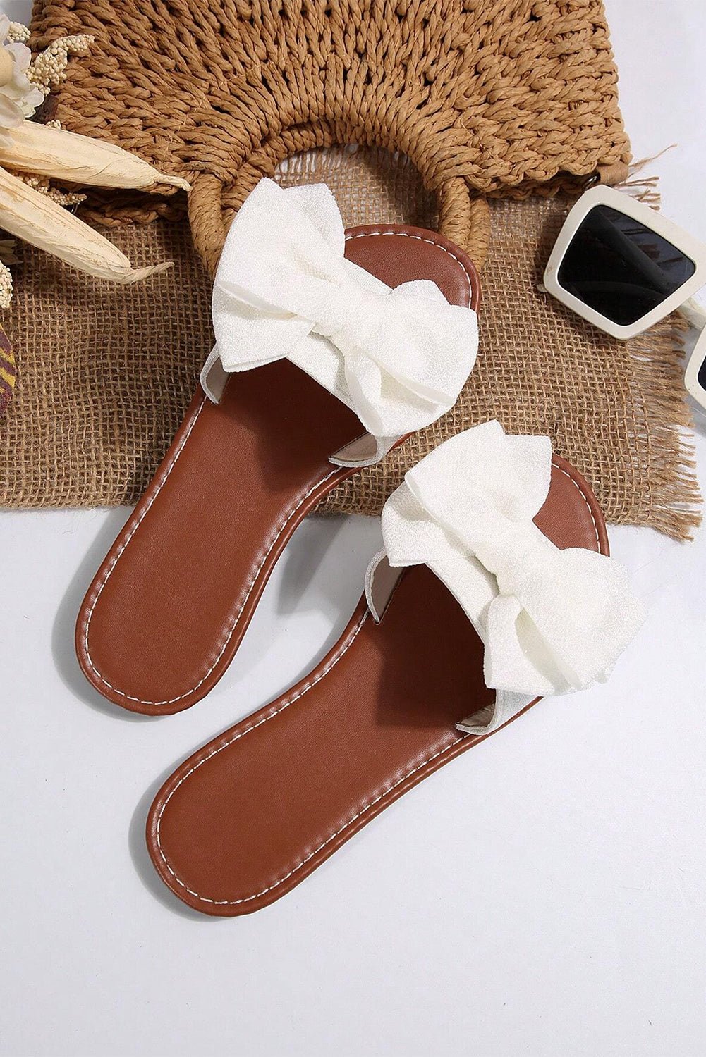 Black Bow Decor Summer Flat Slippers - MAD RUFFI