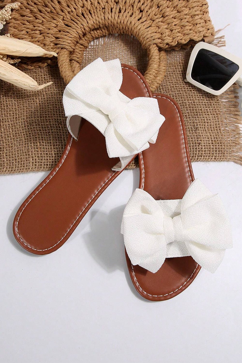 Black Bow Decor Summer Flat Slippers - MAD RUFFI