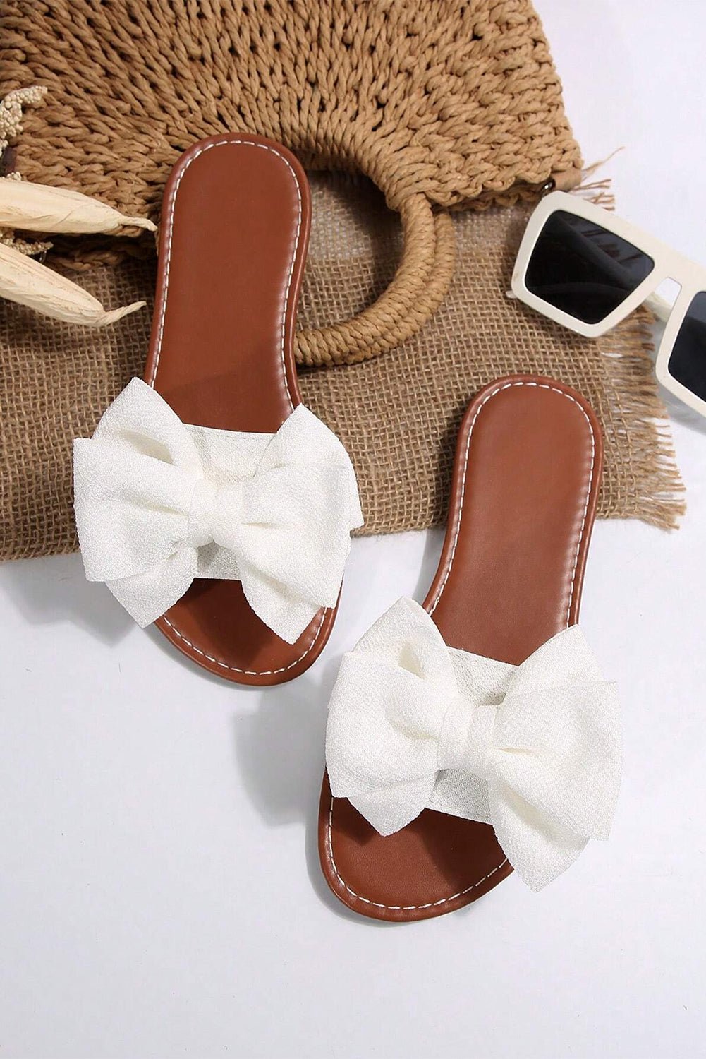 Black Bow Decor Summer Flat Slippers - MAD RUFFI