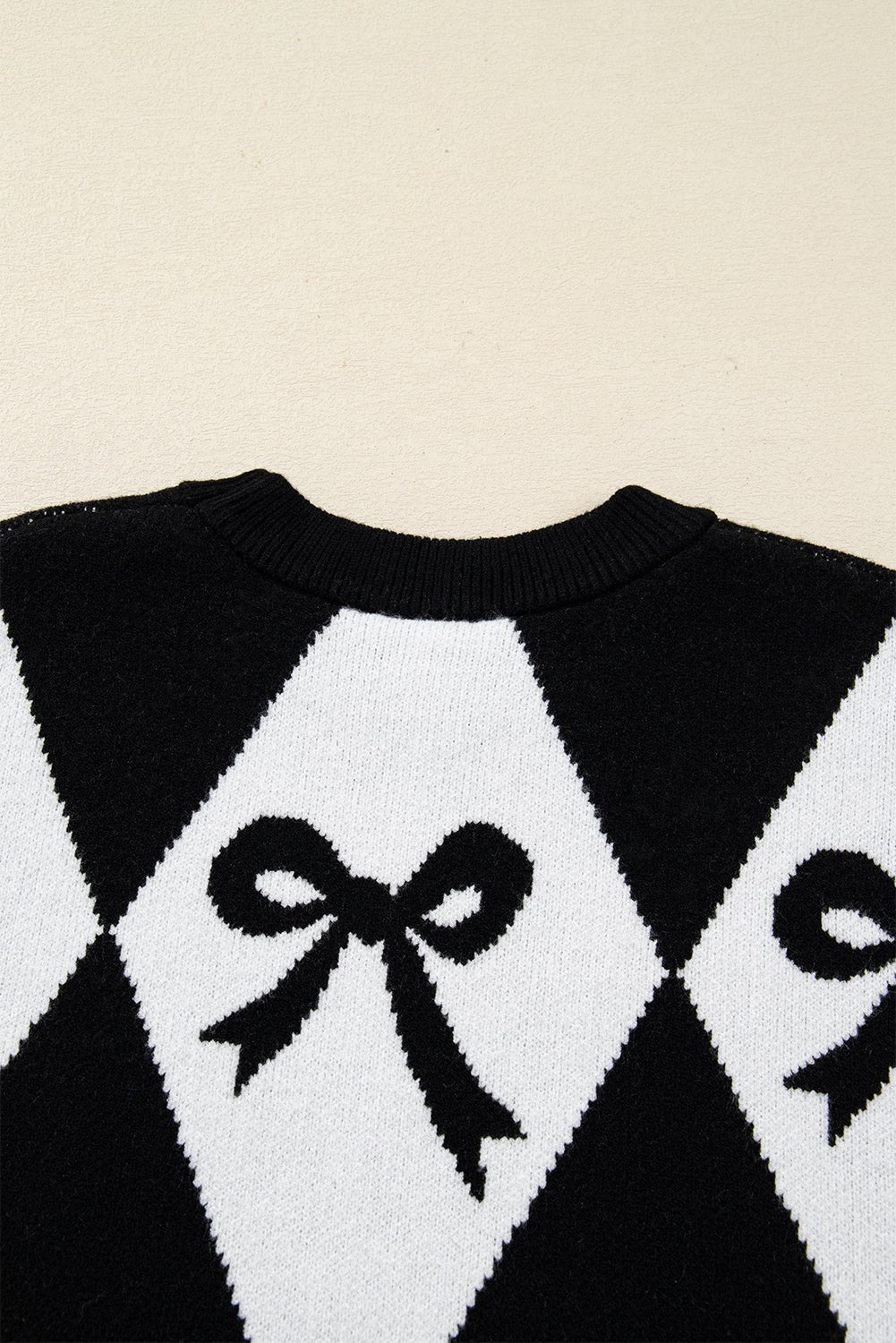 Black Bow Pattern 2 - tone Rhombus Knit Loose Sweater - MAD RUFFI